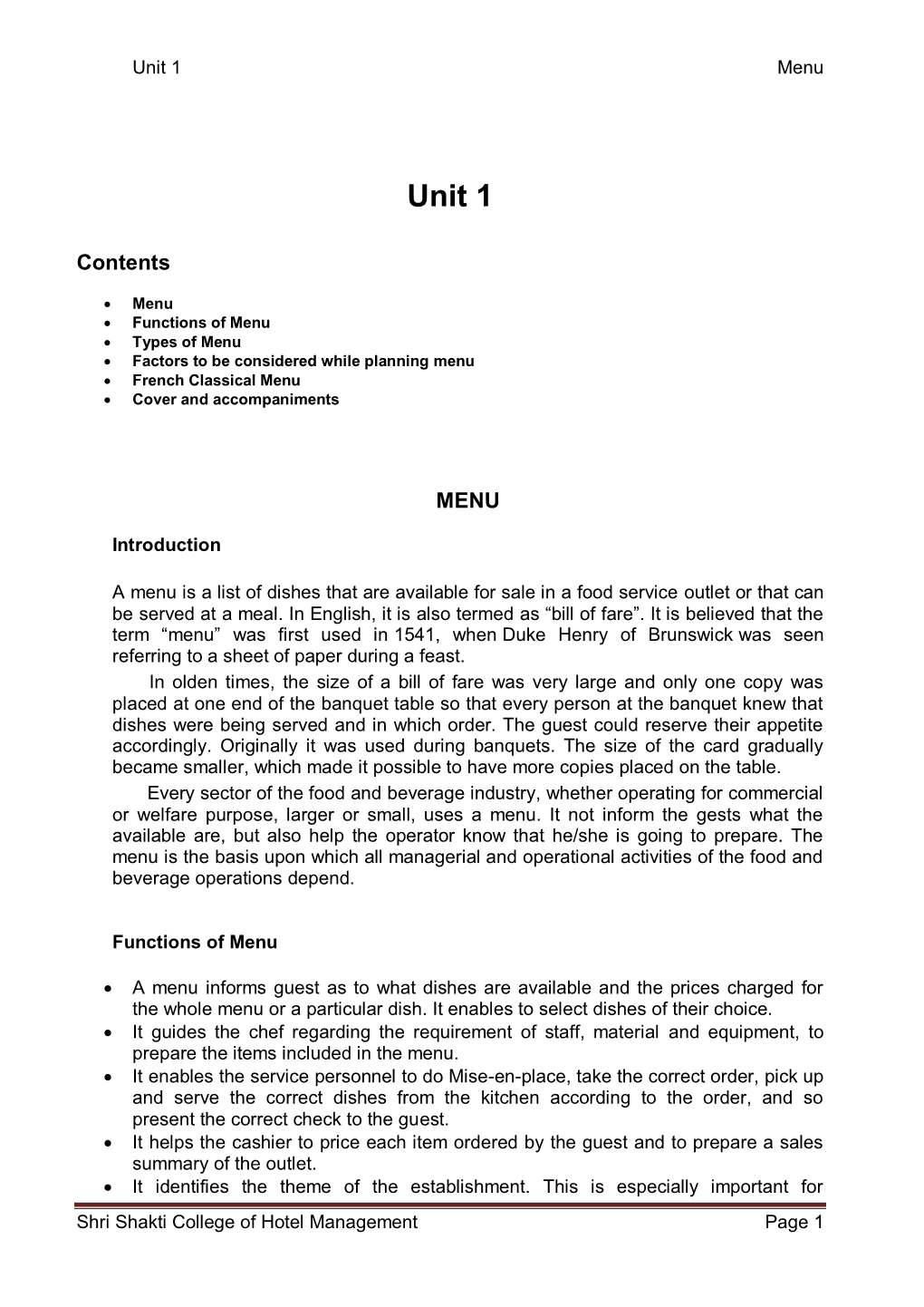 Unit 1 Menu (Pdf)