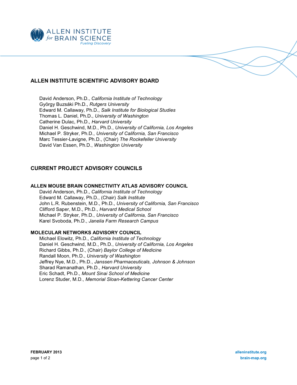 Allen Institute Scientific Advisory Board Current