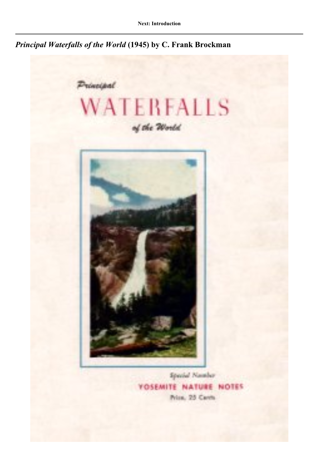 Principal Waterfalls of the World (1945) by C. Frank Brockman