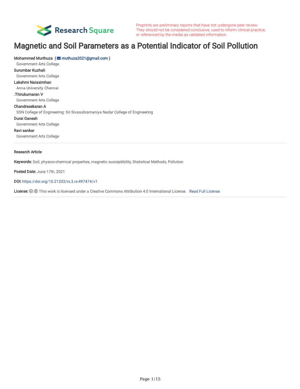 Magnetic and Soil Parameters As a Potential Indicator of Soil Pollution