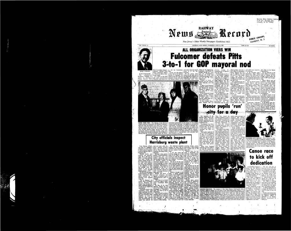 Fulcomer Pitts 3-To-1 for GOP Mayoral Nod Ward Councilman James J.' Ly 343 for Councilman Own Ward, Where He Had 43 Ballots to the Organization Senator Frank R