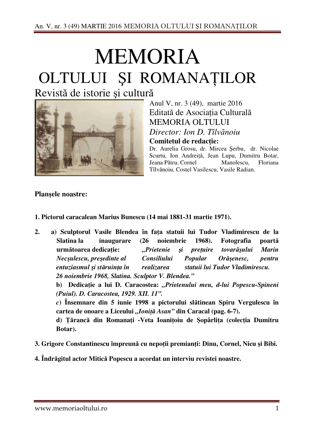 Memoria Oltului Şi Romana Ţilor