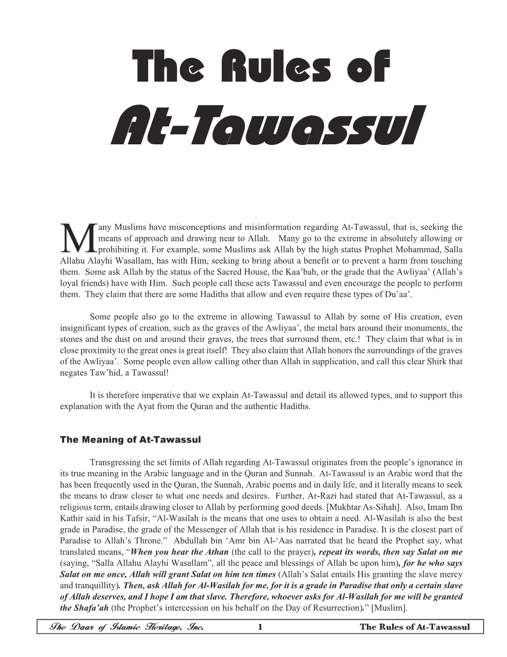 Rules of At-Tawassul