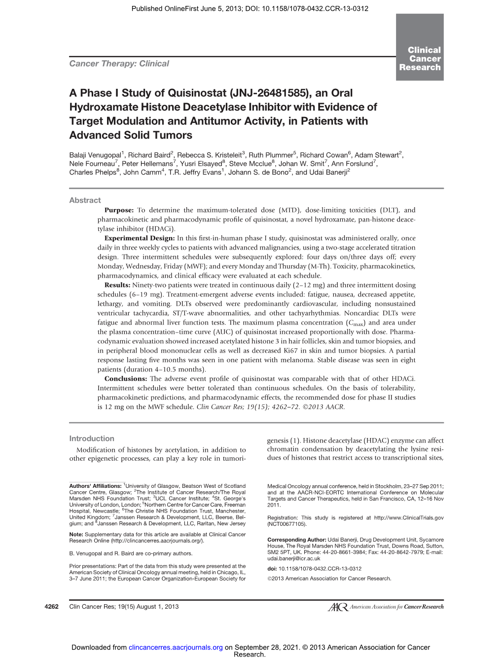 JNJ-26481585), an Oral Hydroxamate Histone Deacetylase Inhibitor with Evidence of Target Modulation and Antitumor Activity, in Patients with Advanced Solid Tumors