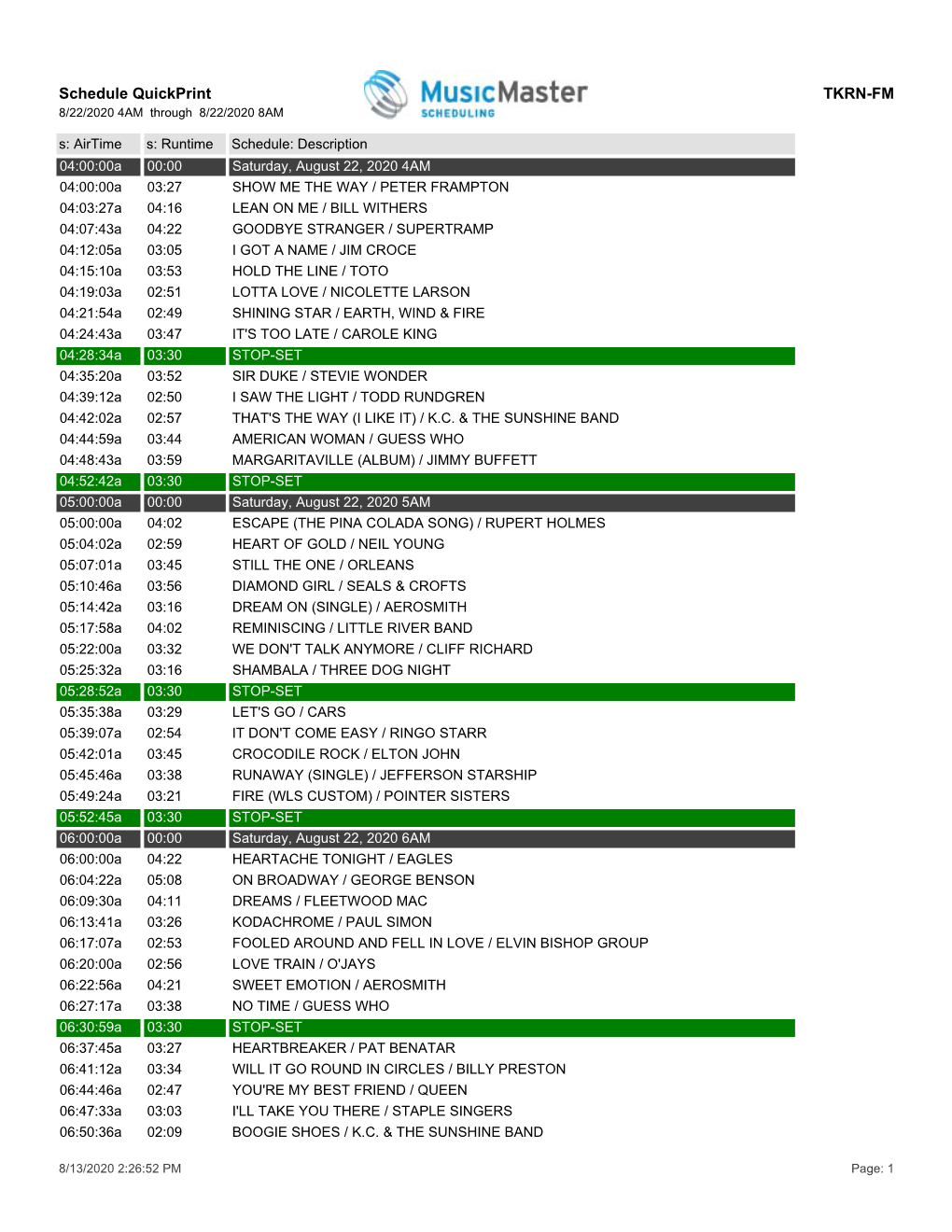 Schedule Quickprint TKRN-FM