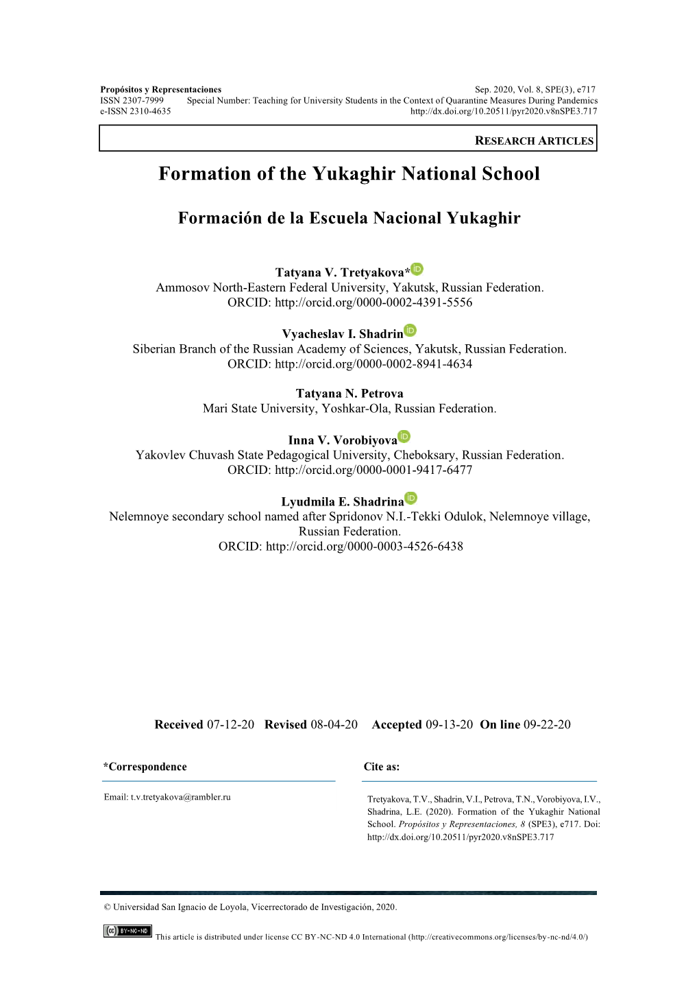 Formation of the Yukaghir National School