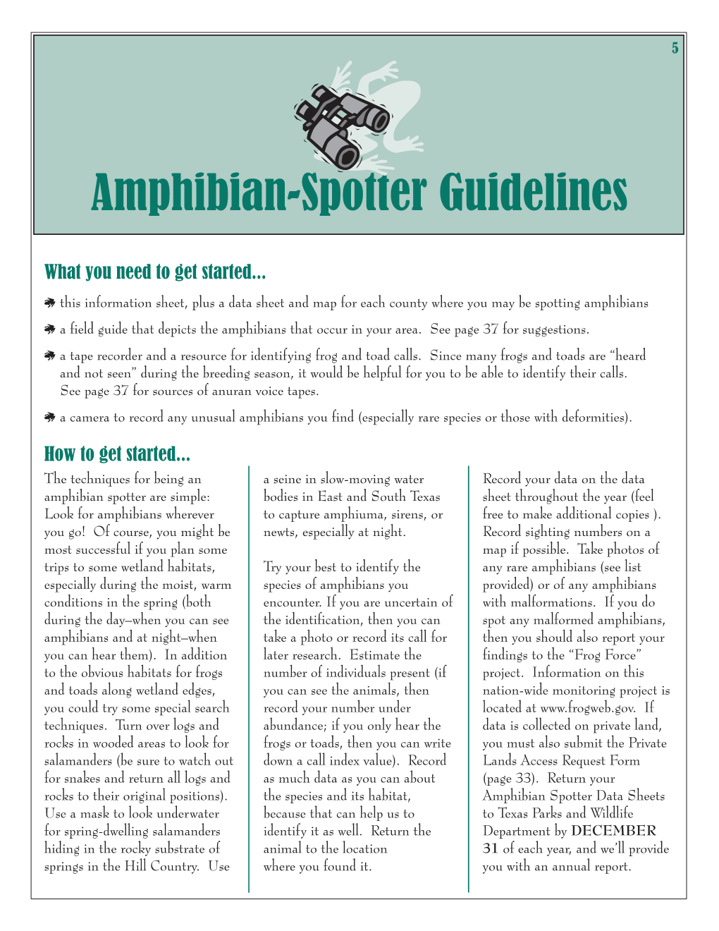 Texas Amphibian Watch Monitoring Packet