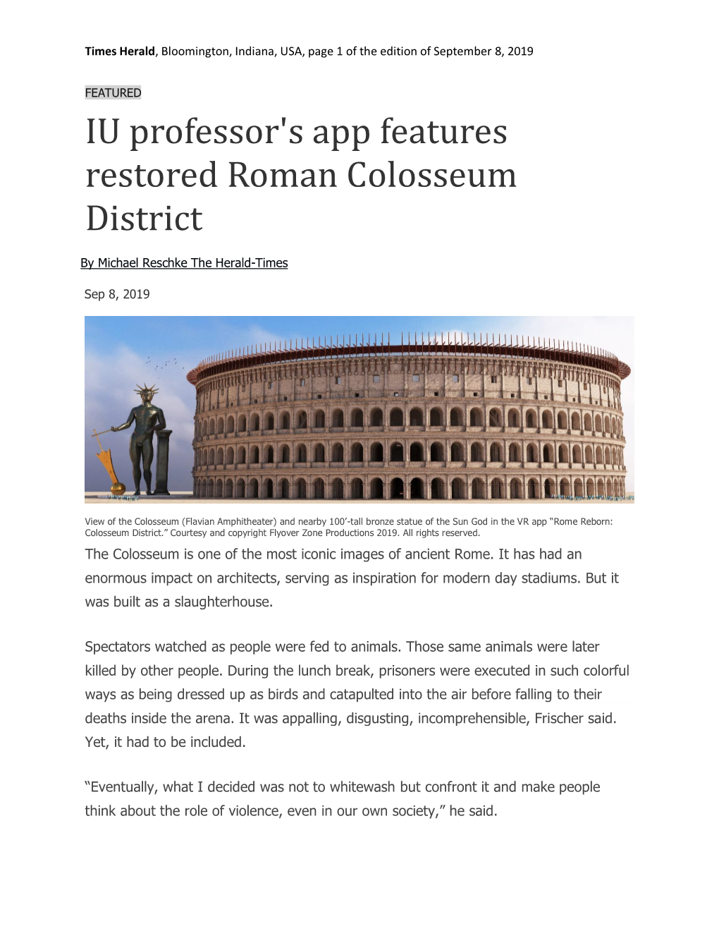 IU Professor's App Features Restored Roman Colosseum District