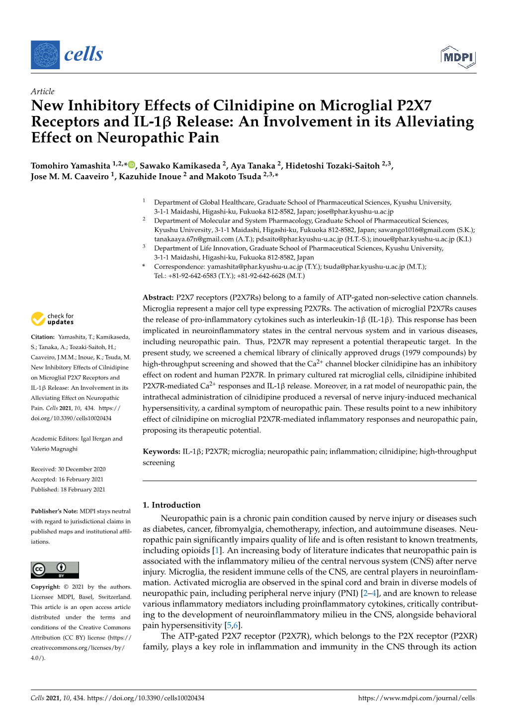 New Inhibitory Effects of Cilnidipine on Microglial P2X7 Receptors and IL-1Β Release: an Involvement in Its Alleviating Effect on Neuropathic Pain