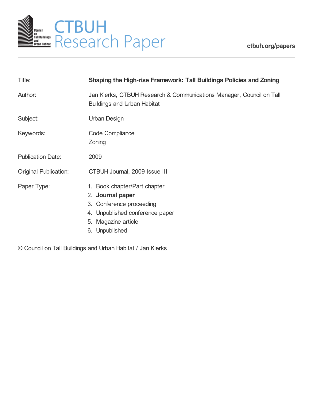 Shaping the High-Rise Framework: Tall Buildings Policies and Zoning 2