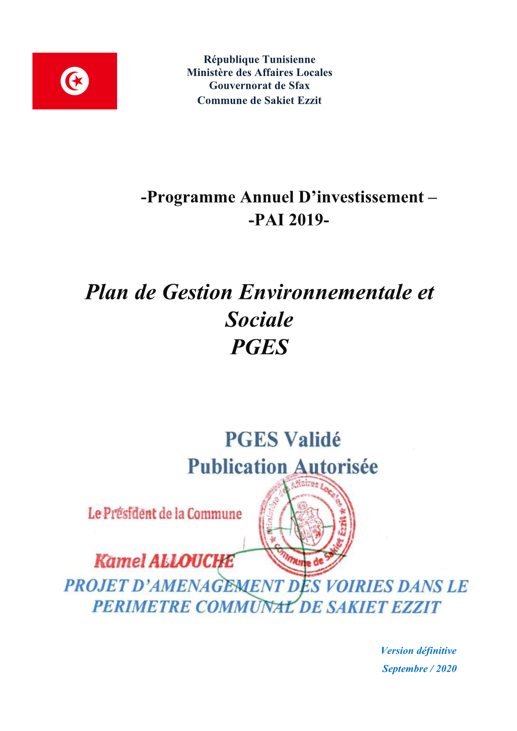 Plan De Gestion Environnementale Et Sociale PGES