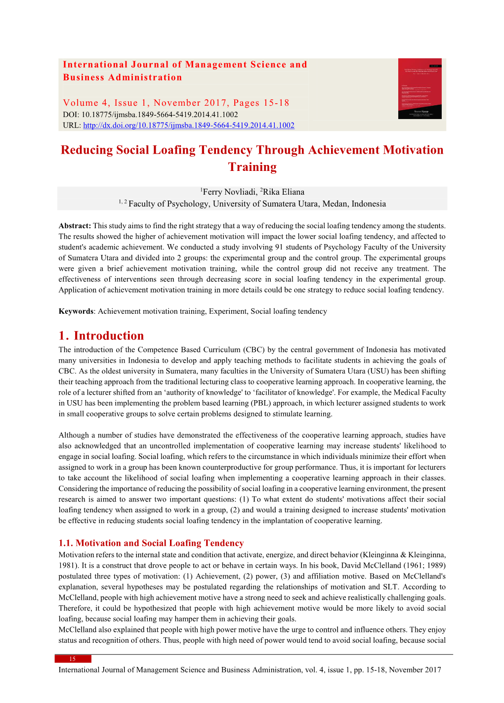 Reducing Social Loafing Tendency Through Achievement Motivation Training