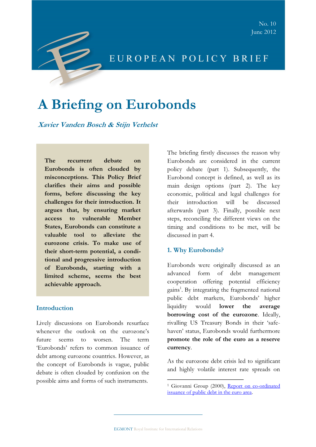 A Briefing on Eurobonds