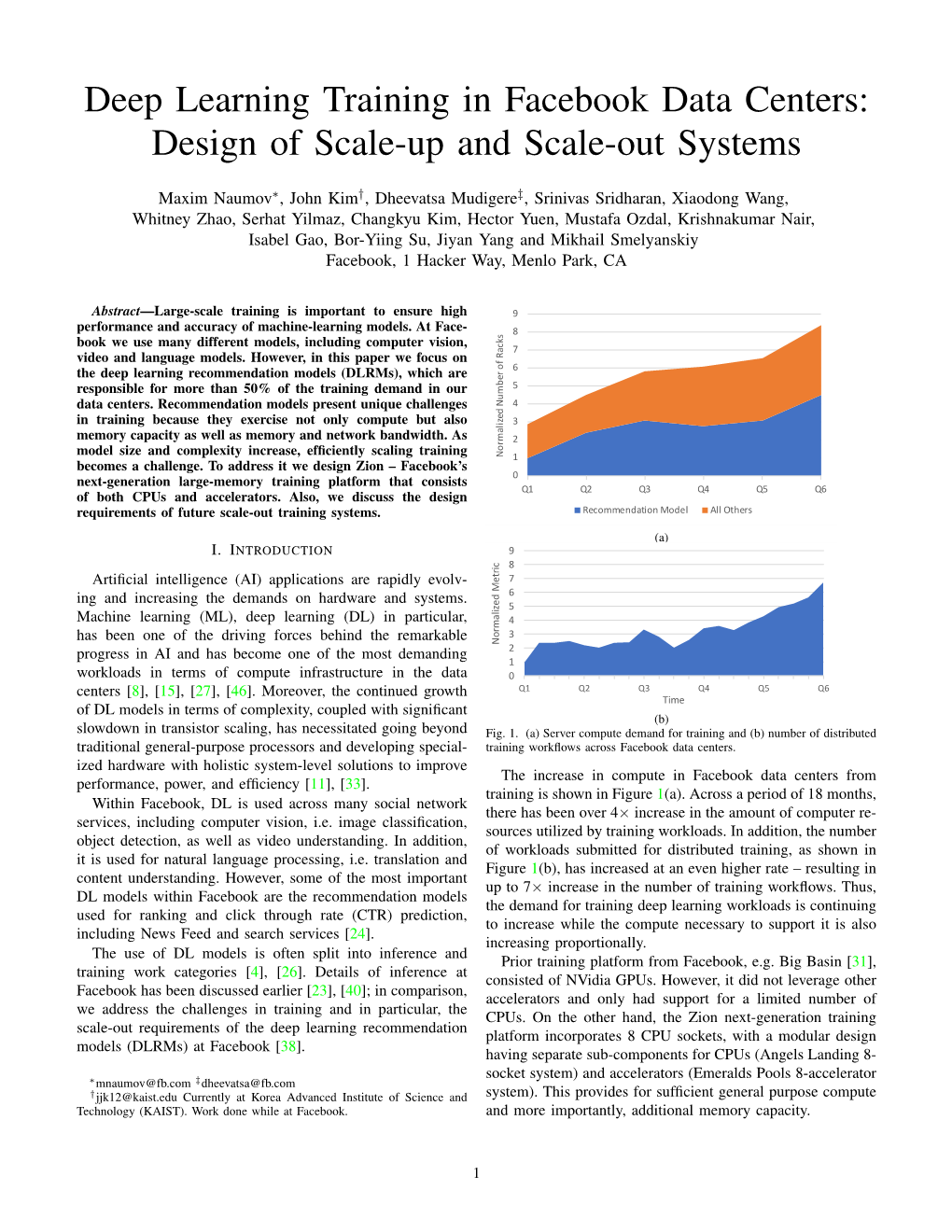 Deep Learning Training in Facebook Data Centers: Design of Scale-Up and Scale-Out Systems