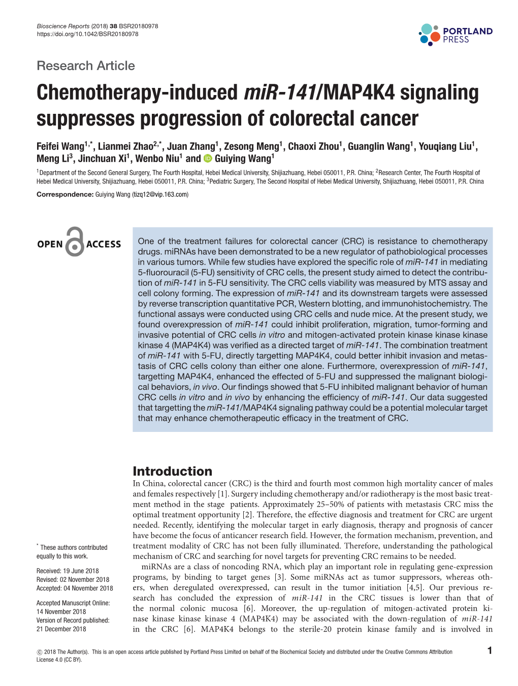 Chemotherapy-Induced Mir-141/MAP4K4 Signaling Suppresses Progression of Colorectal Cancer