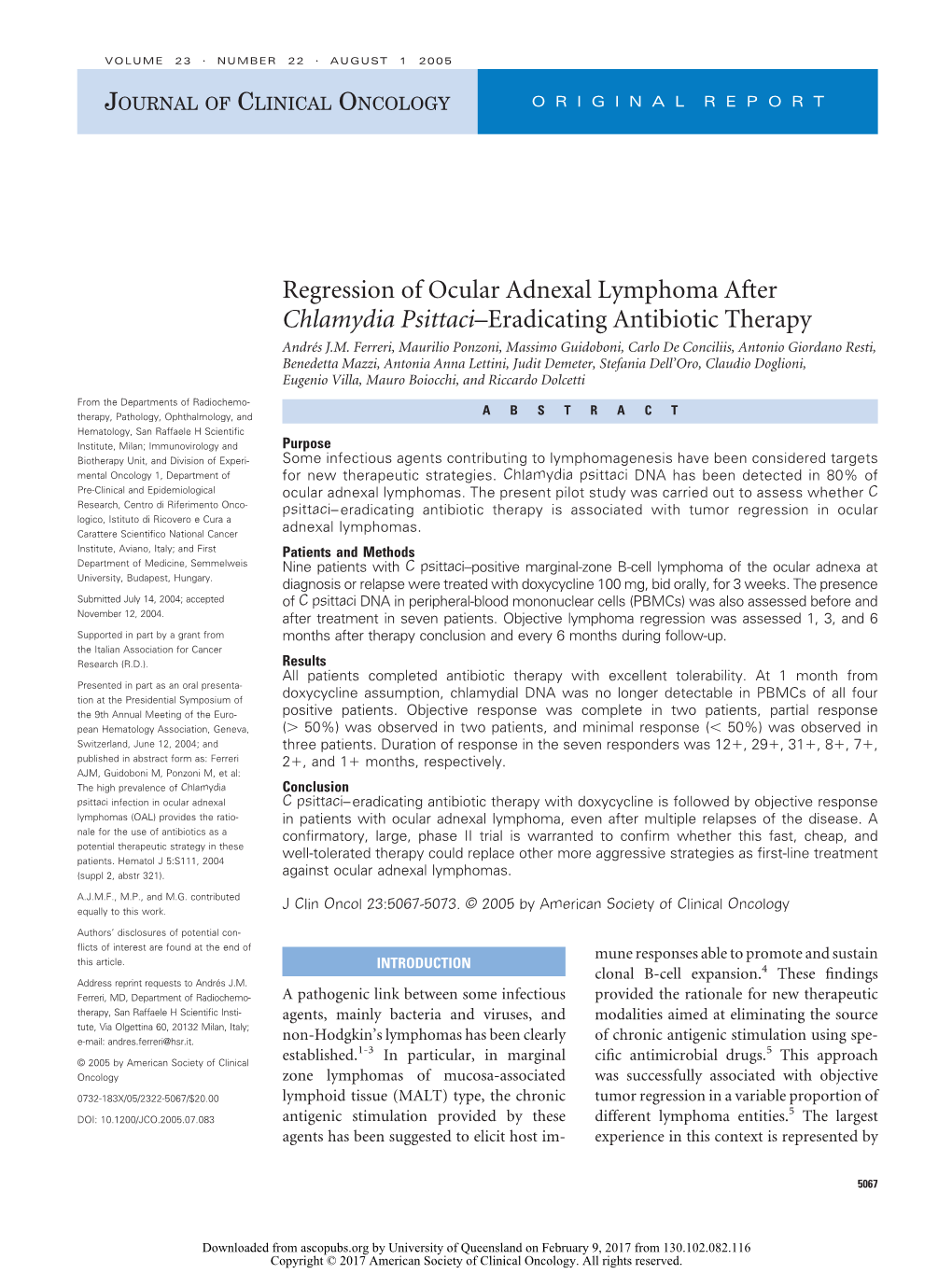 Chlamydia Psittaci–Eradicating Antibiotic Therapy Andrés J.M