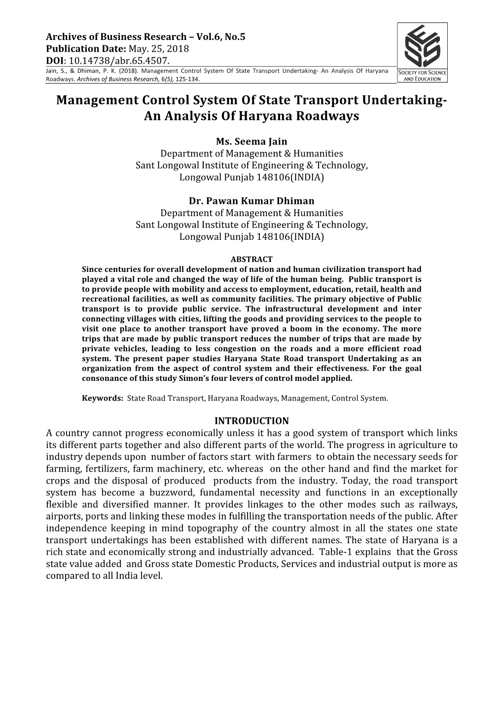 An Analysis of Haryana Roadways