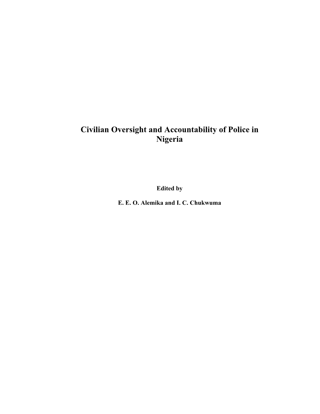 Civilian Oversight and Accountability of Police in Nigeria