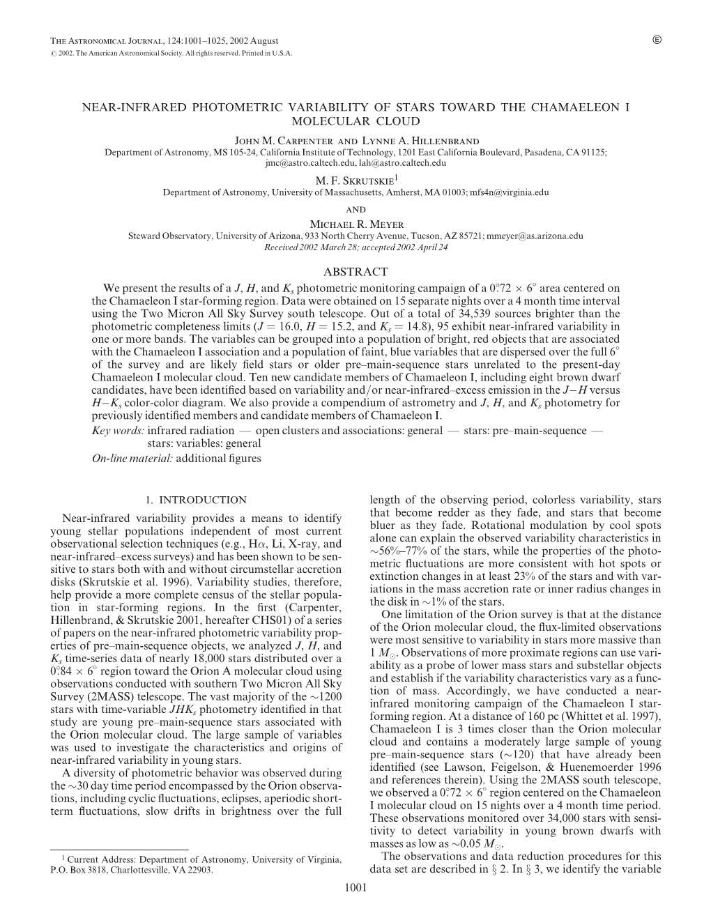 NEAR-INFRARED PHOTOMETRIC VARIABILITY of STARS TOWARD the CHAMAELEON I MOLECULAR CLOUD John M