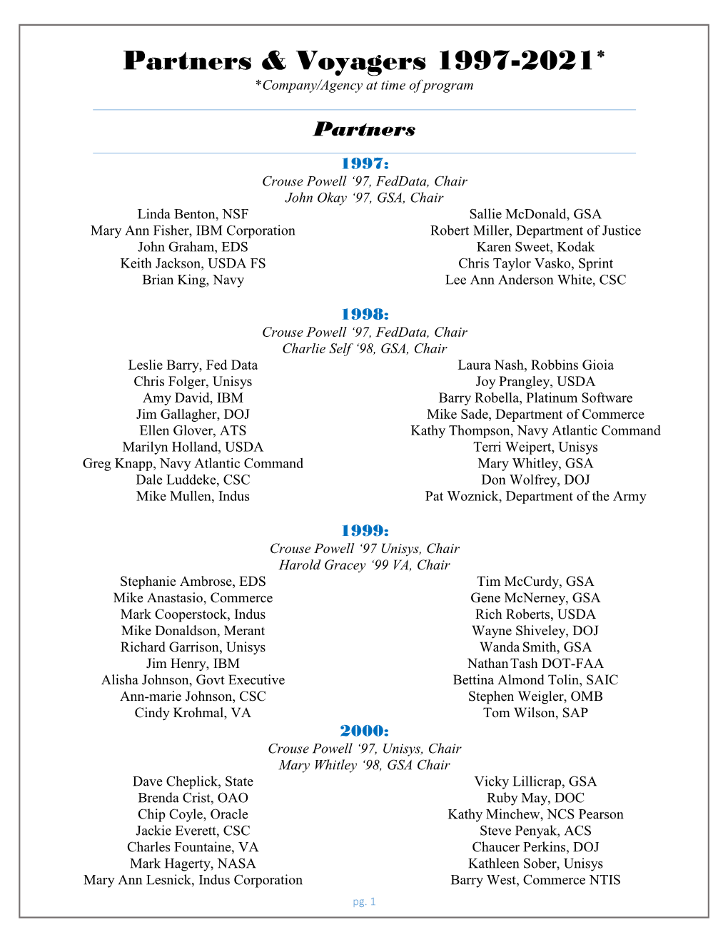 Partners & Voyagers 1997-2021*