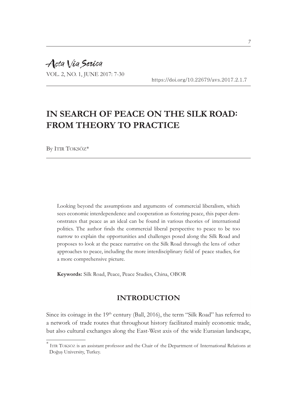 In Search of Peace on the Silk Road: from Theory to Practice