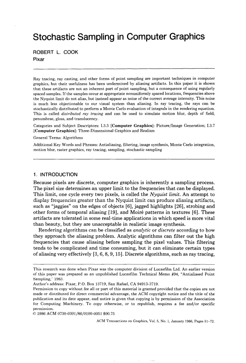 Stochastic Sampling in Computer Graphics