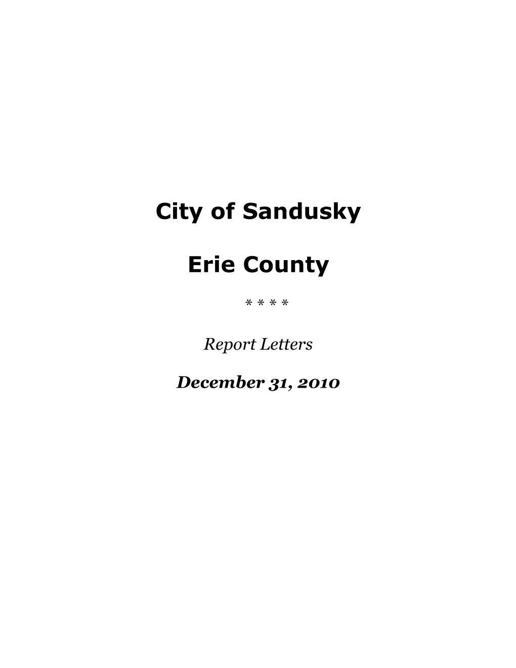 City of Sandusky Erie County, Ohio