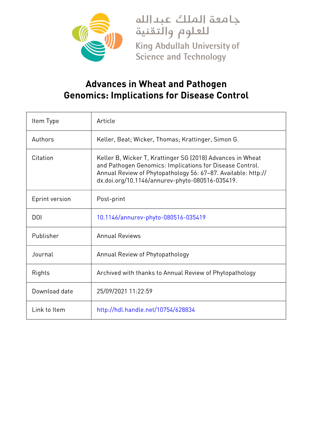 Advances in Wheat and Pathogen Genomics: Implications for Disease Control