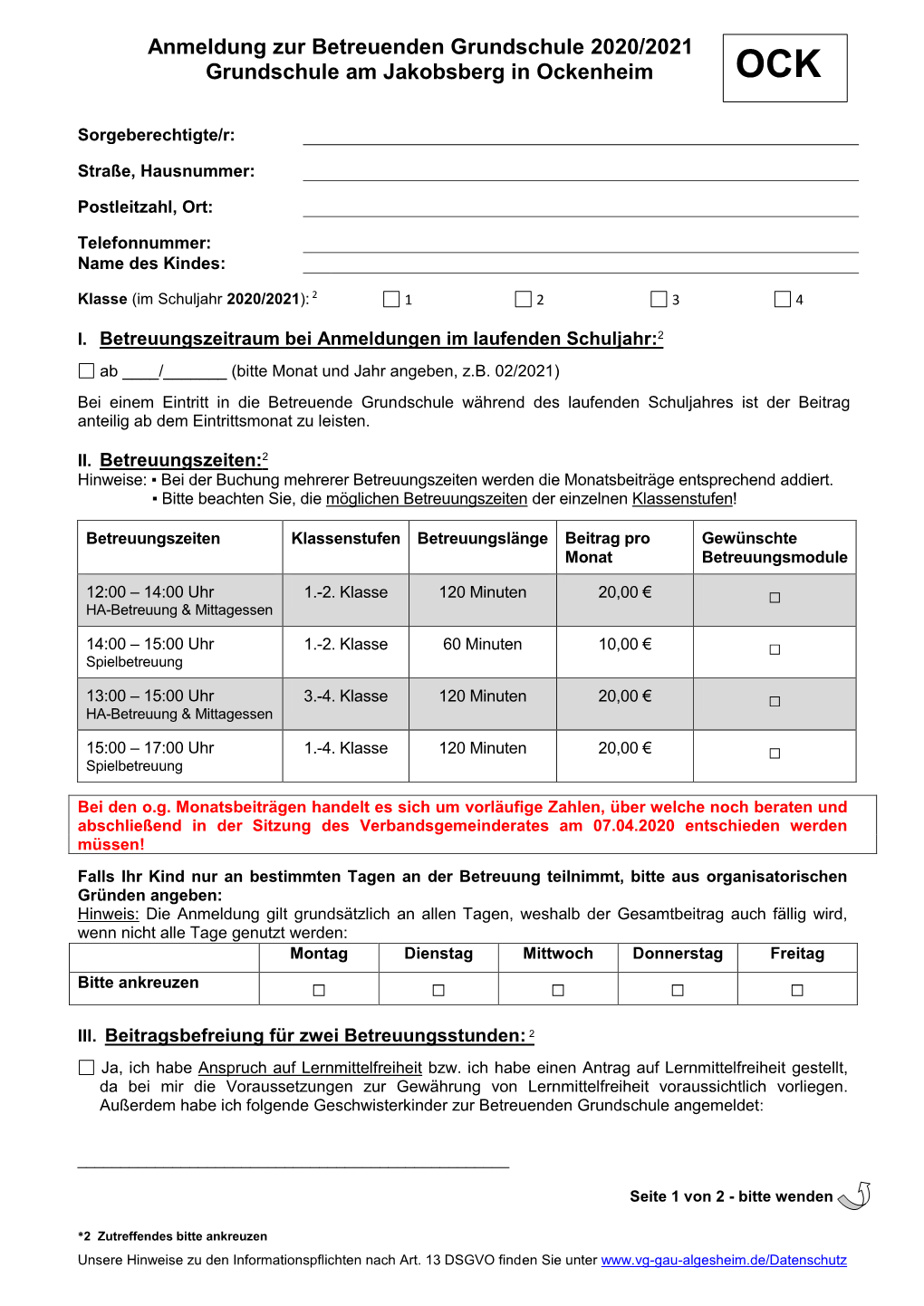 Anmeldeformular Für Die Betreuende