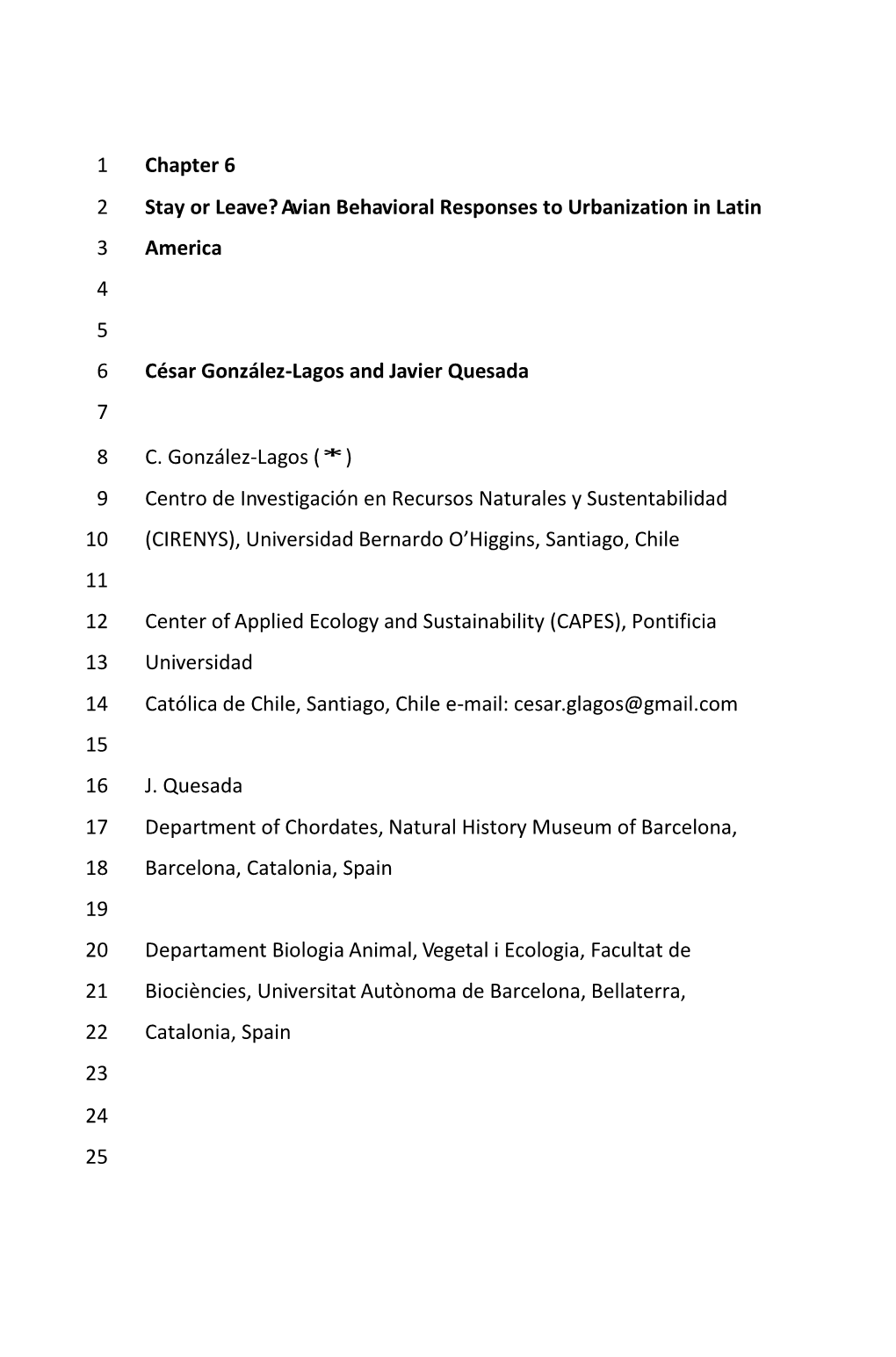 Avian Behavioral Responses to Urbanization in Latin 2 America 3 4