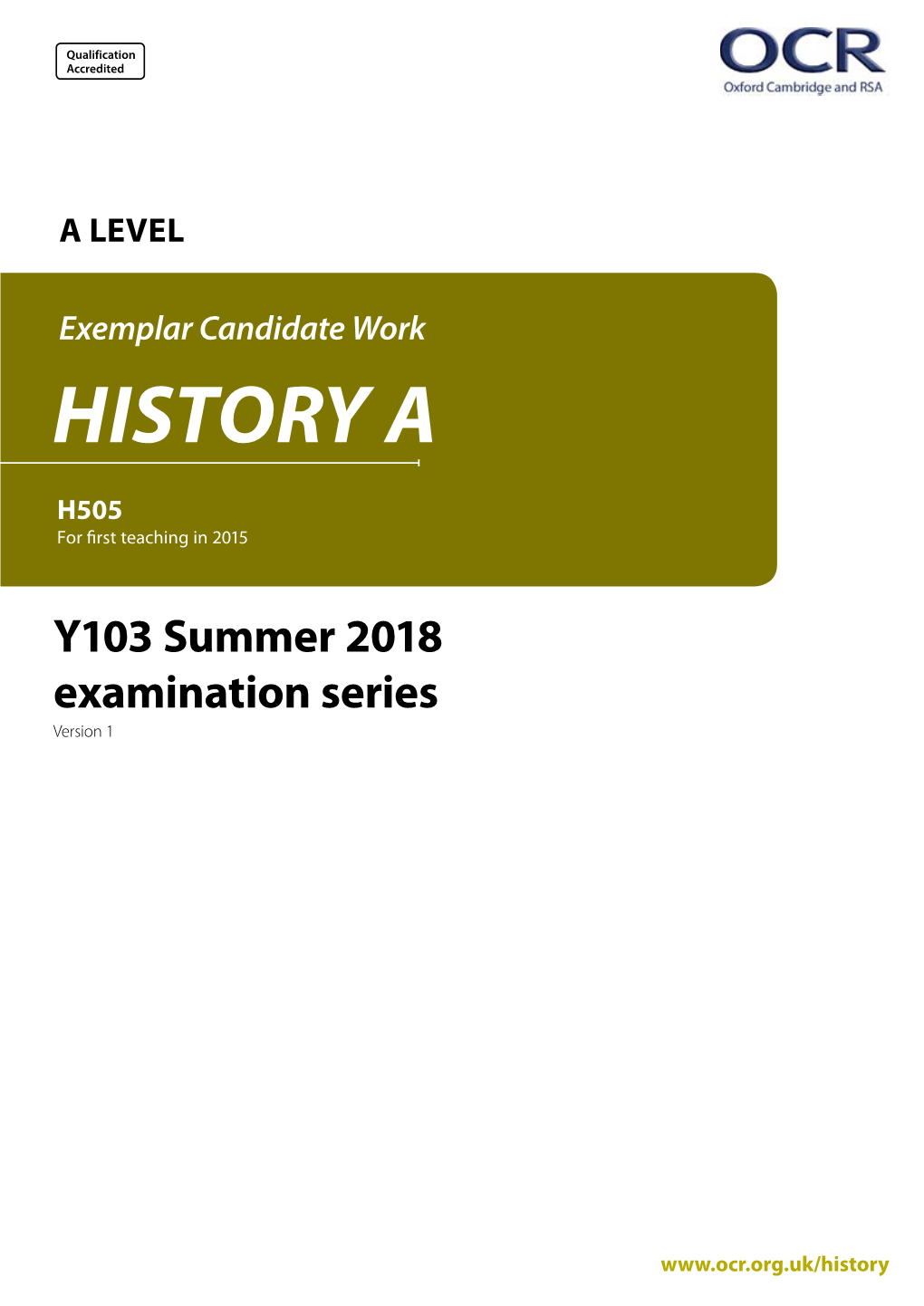 A Level History a Y103 Exemplar Summer 2018 Series