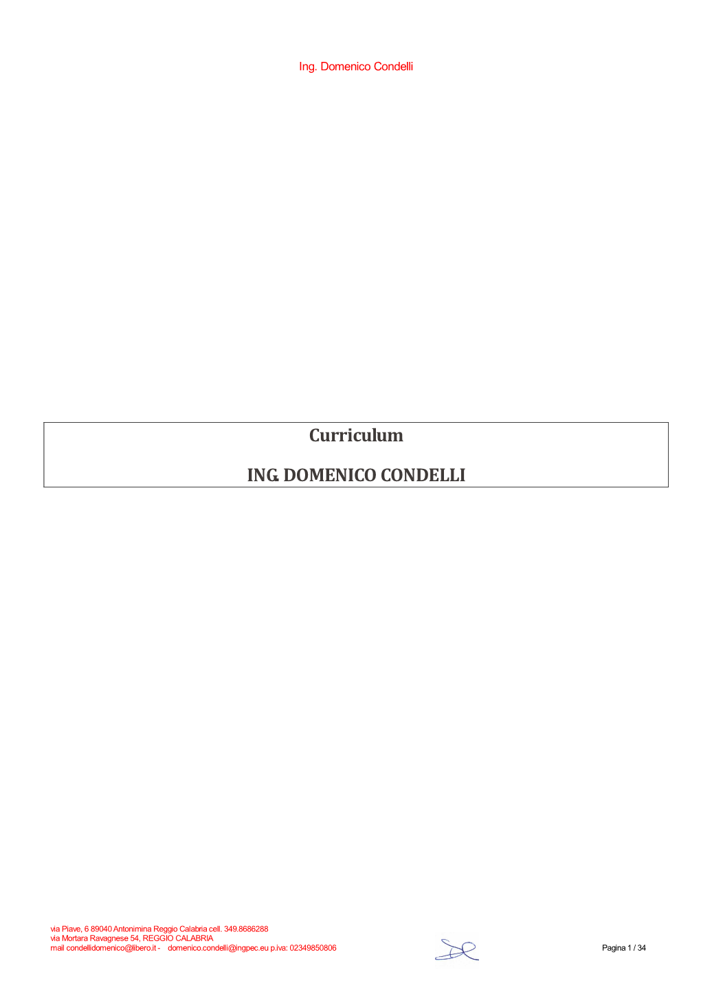 Curriculum ING. DOMENICO CONDELLI