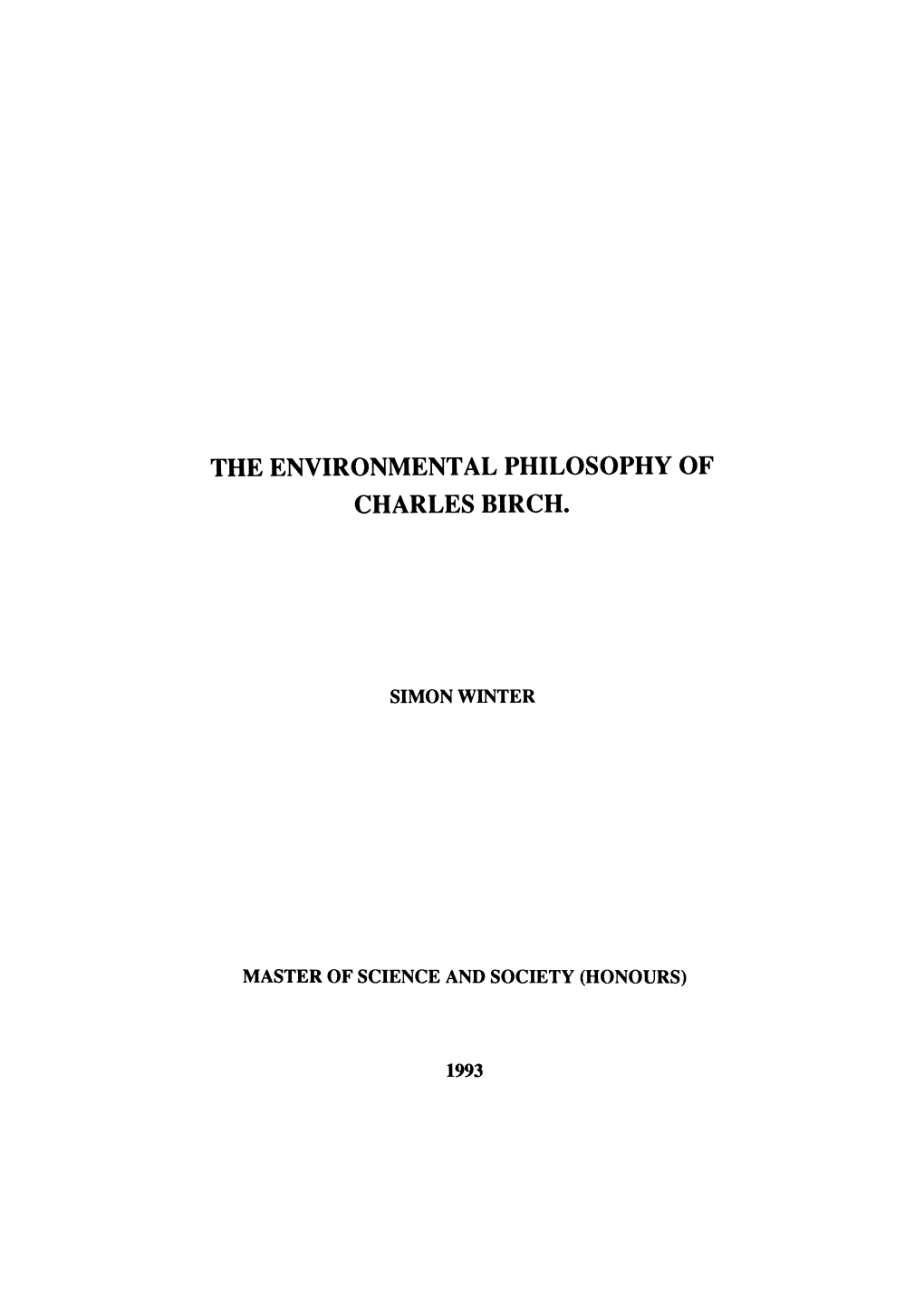 The Environment Al Philosophy of Charles Birch