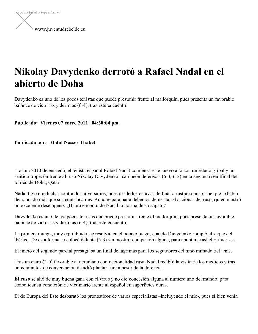 Nikolay Davydenko Derrotó a Rafael Nadal En El Abierto De Doha