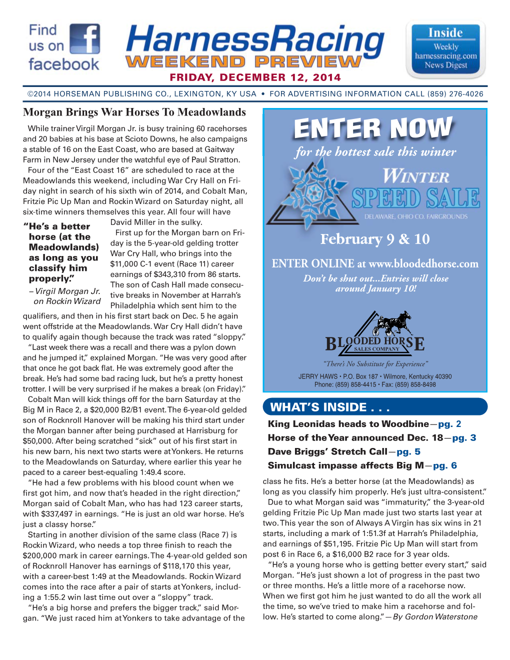ENTER NOW a Stable of 16 on the East Coast, Who Are Based at Gaitway for the Hottest Sale This Winter Farm in New Jersey Under the Watchful Eye of Paul Stratton