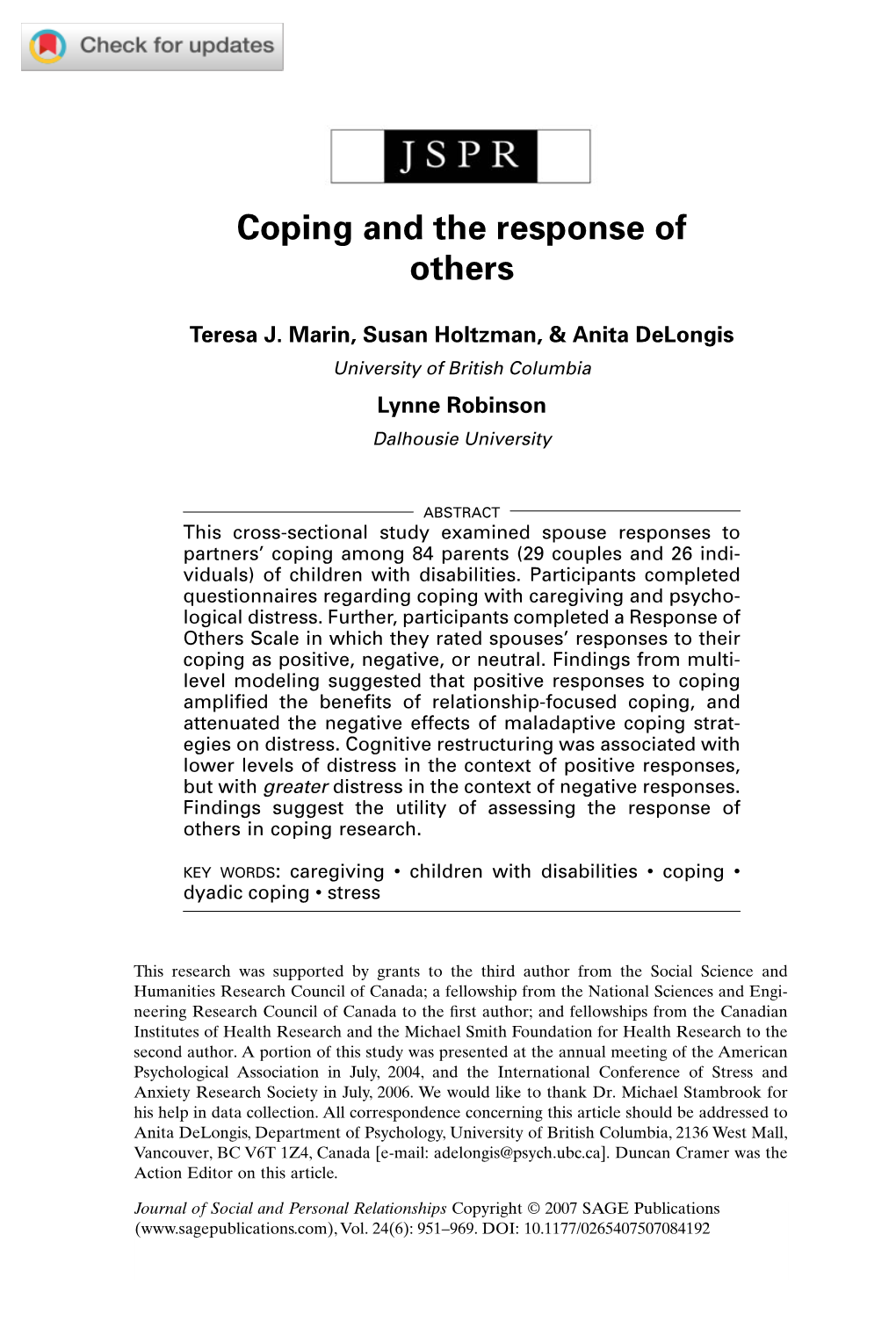 Coping and the Response of Others