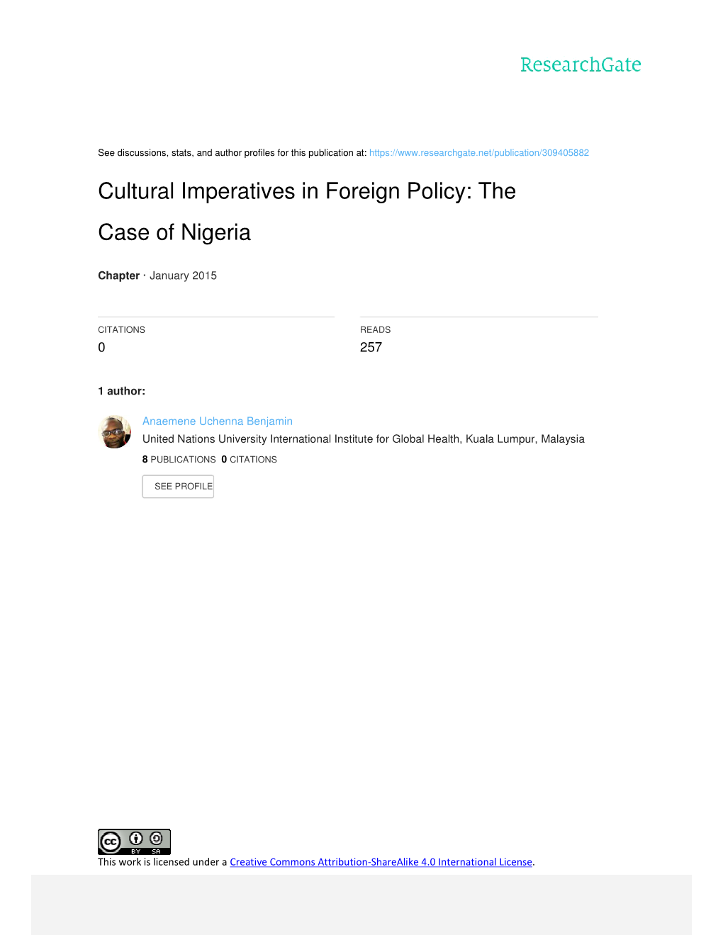 Cultural Imperatives in Foreign Policy: the Case of Nigeria