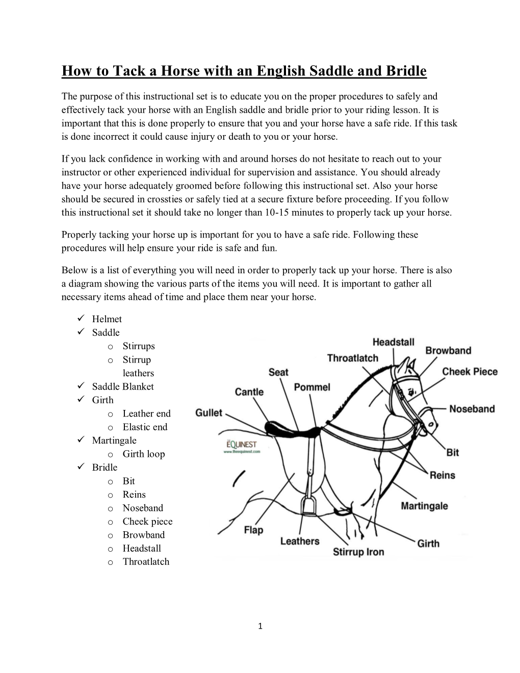 How to Tack a Horse with an English Saddle and Bridle