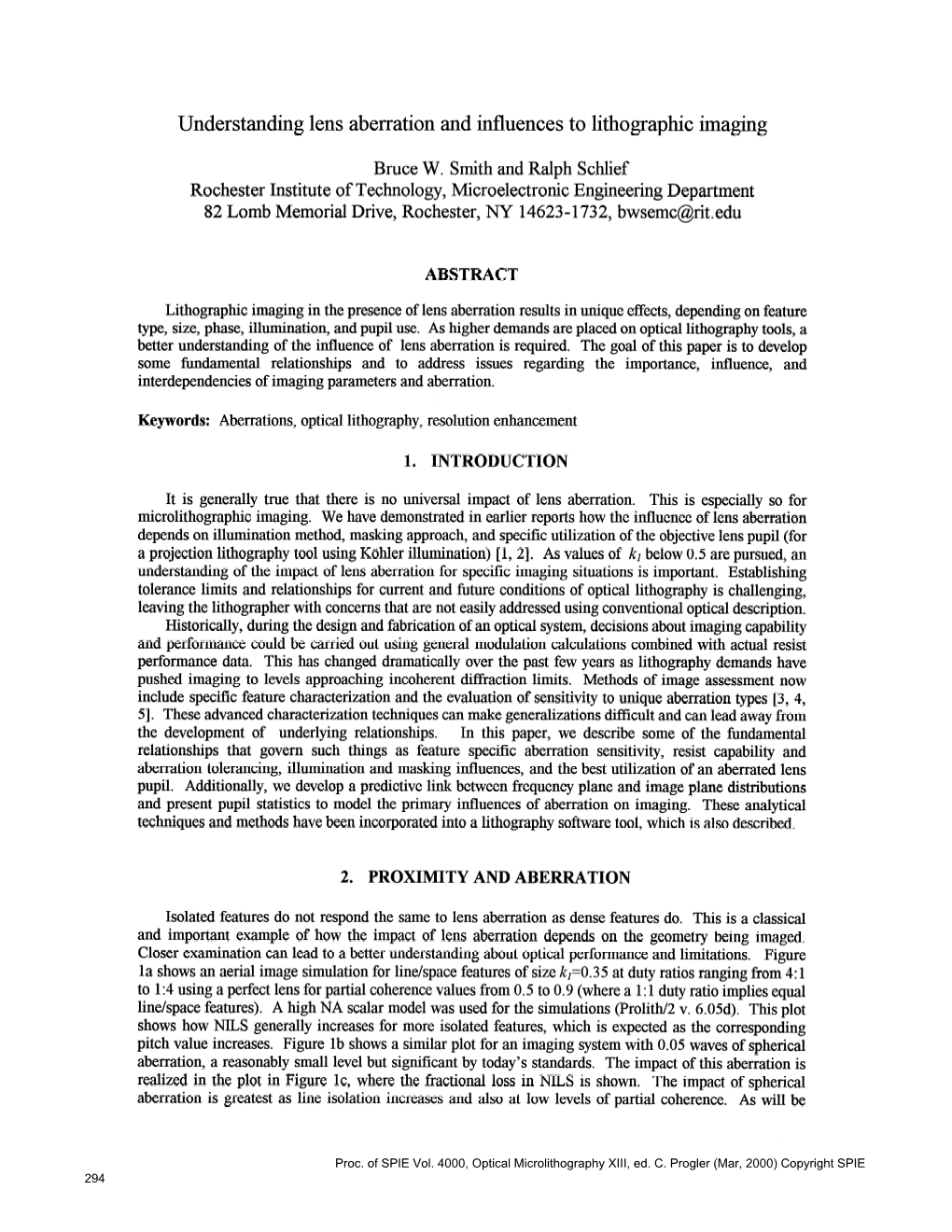 Understanding Lens Aberration and Influences to Lithographic Imaging