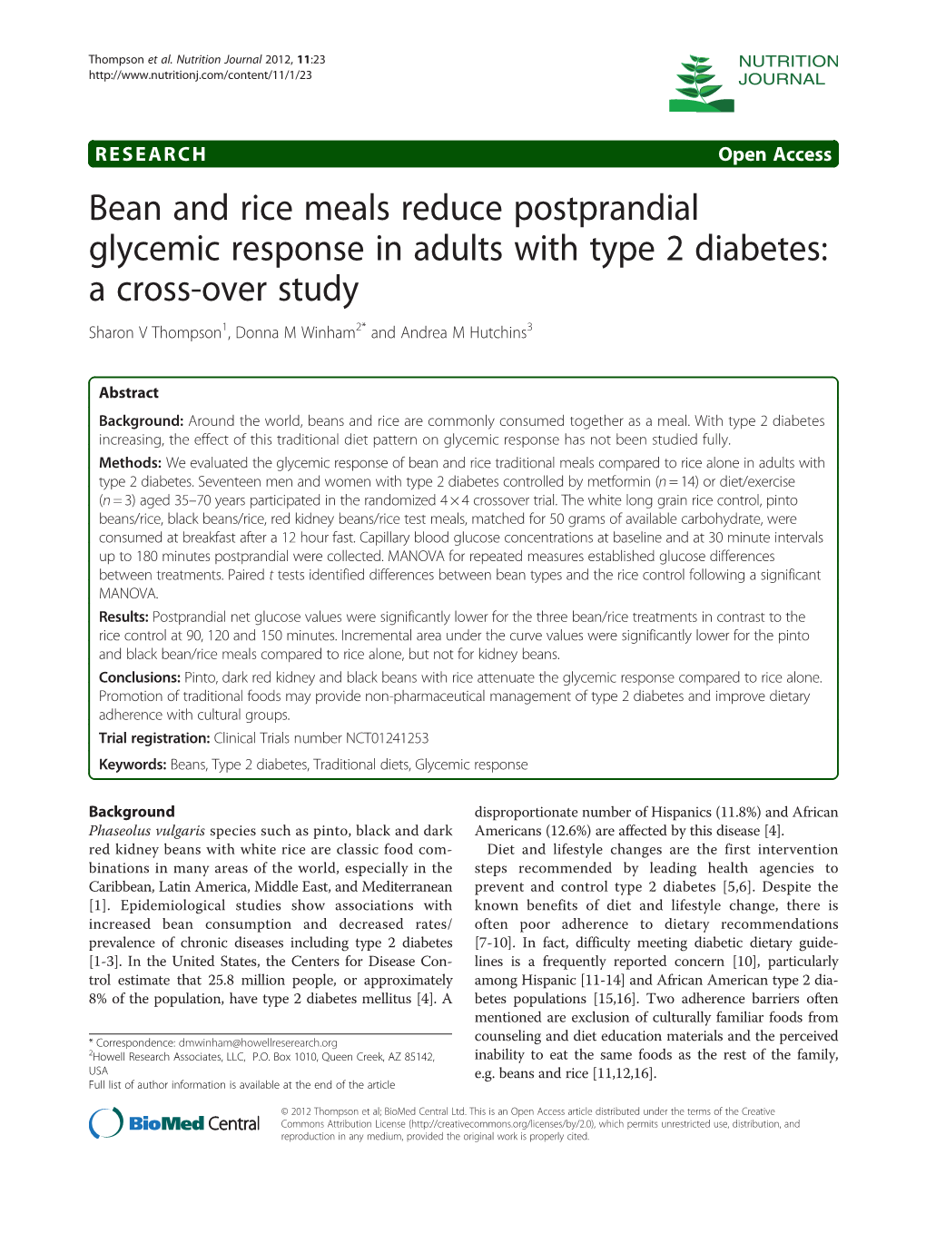 Bean and Rice Meals Reduce Postprandial Glycemic Response