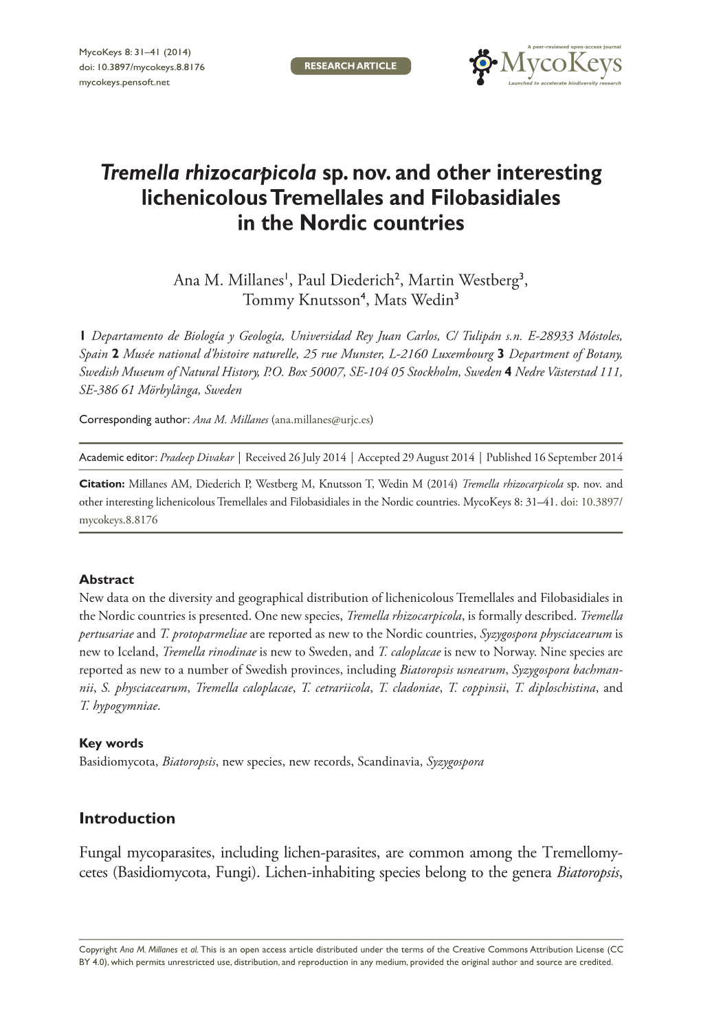 Tremella Rhizocarpicola Sp. Nov. and Other Interesting Lichenicolous Tremellales and Filobasidiales in the Nordic Countries