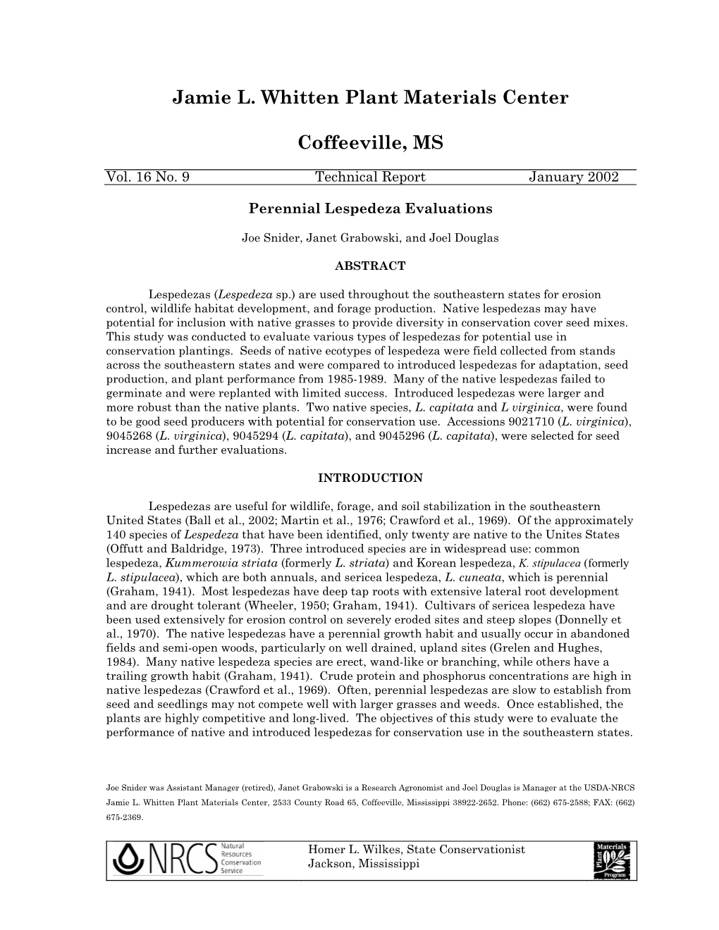 Perennial Lespedeza Evaluations