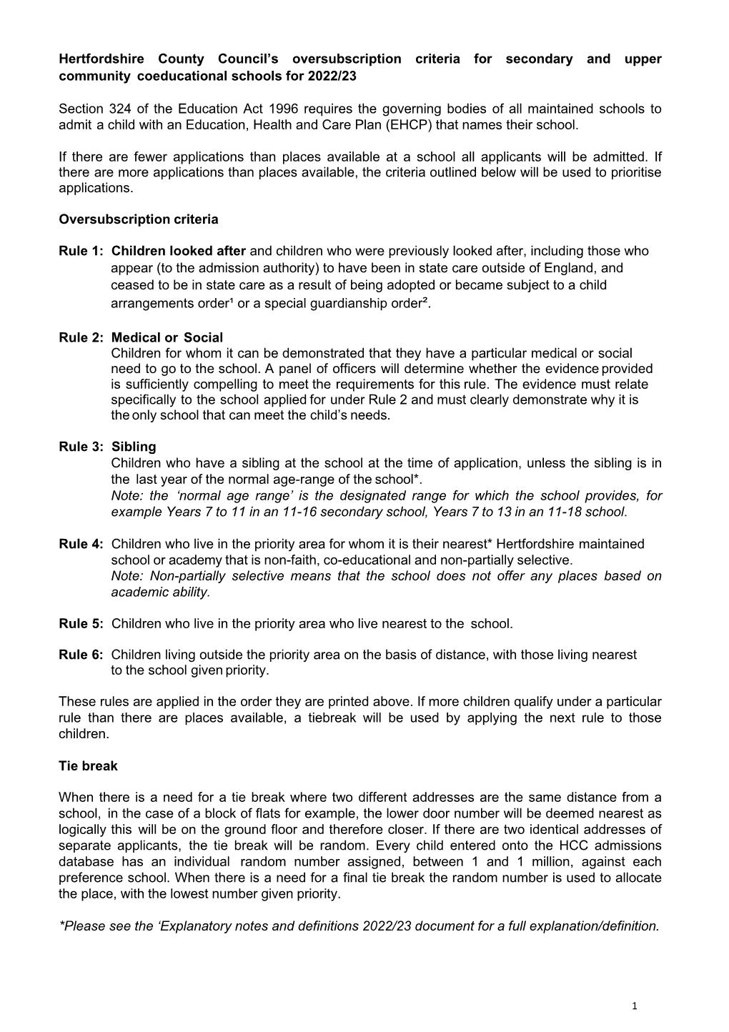 Admission Arrangements 2022/23