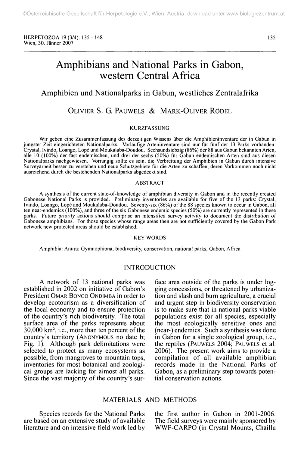 Amphibians and National Parks in Gabon, Western Central Africa Amphibien Und Nationalparks in Gabun, Westliches Zentralafrika