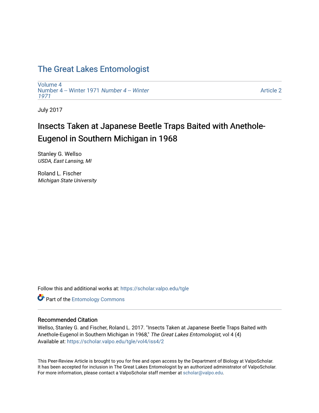 Insects Taken at Japanese Beetle Traps Baited with Anethole- Eugenol in Southern Michigan in 1968