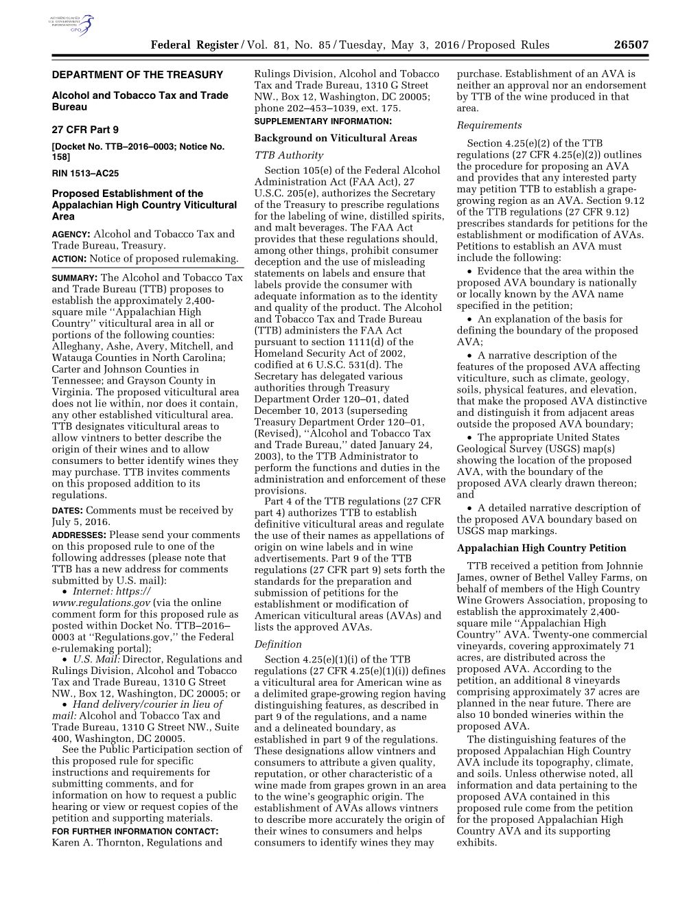 Federal Register/Vol. 81, No. 85/Tuesday, May 3, 2016/Proposed