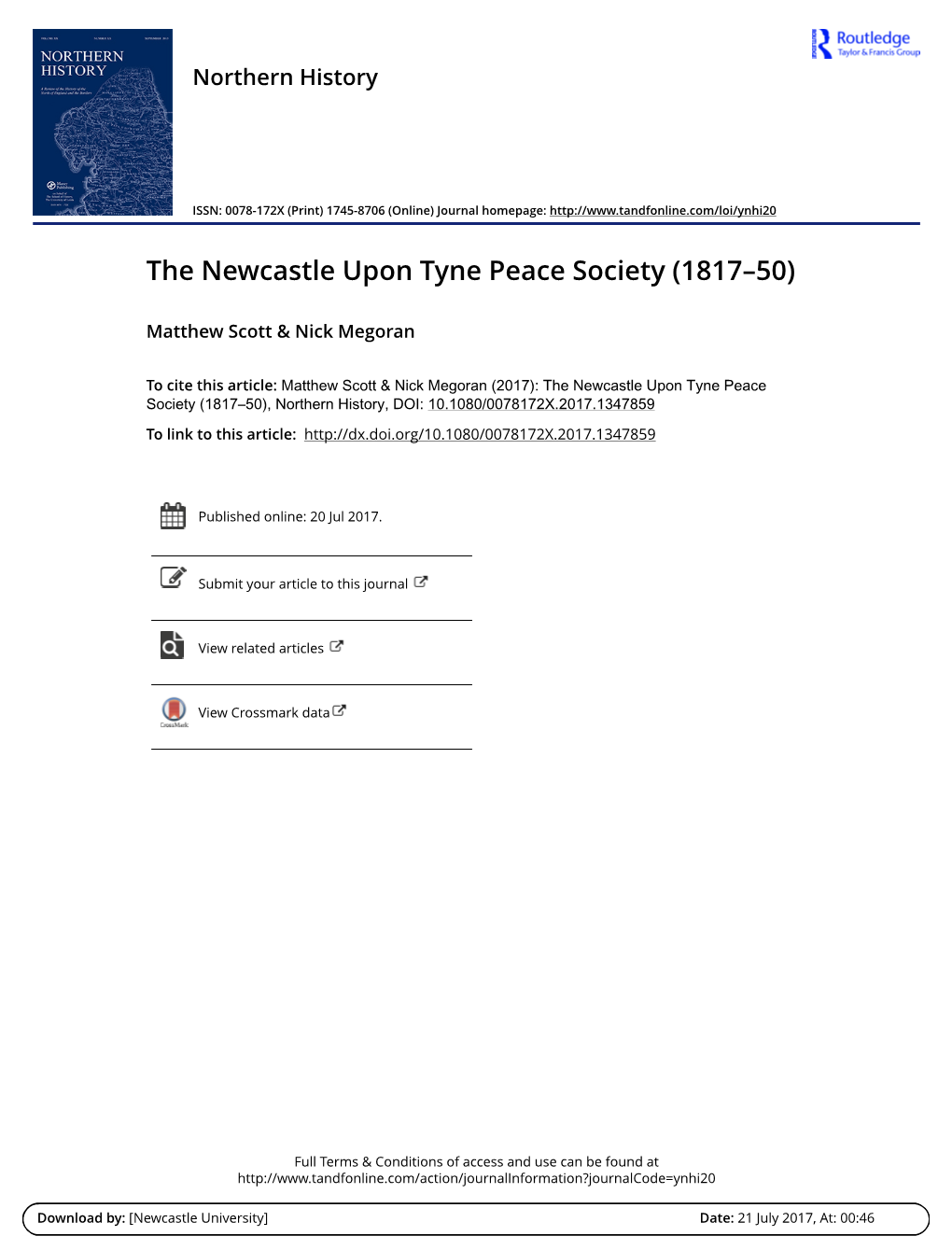 The Newcastle Upon Tyne Peace Society (1817–50)