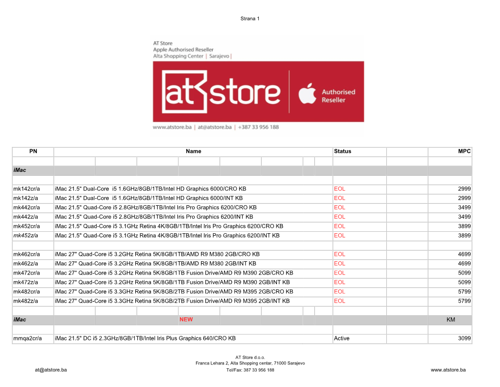 PN Name Status MPC Imac Mk142cr/A Imac 21.5