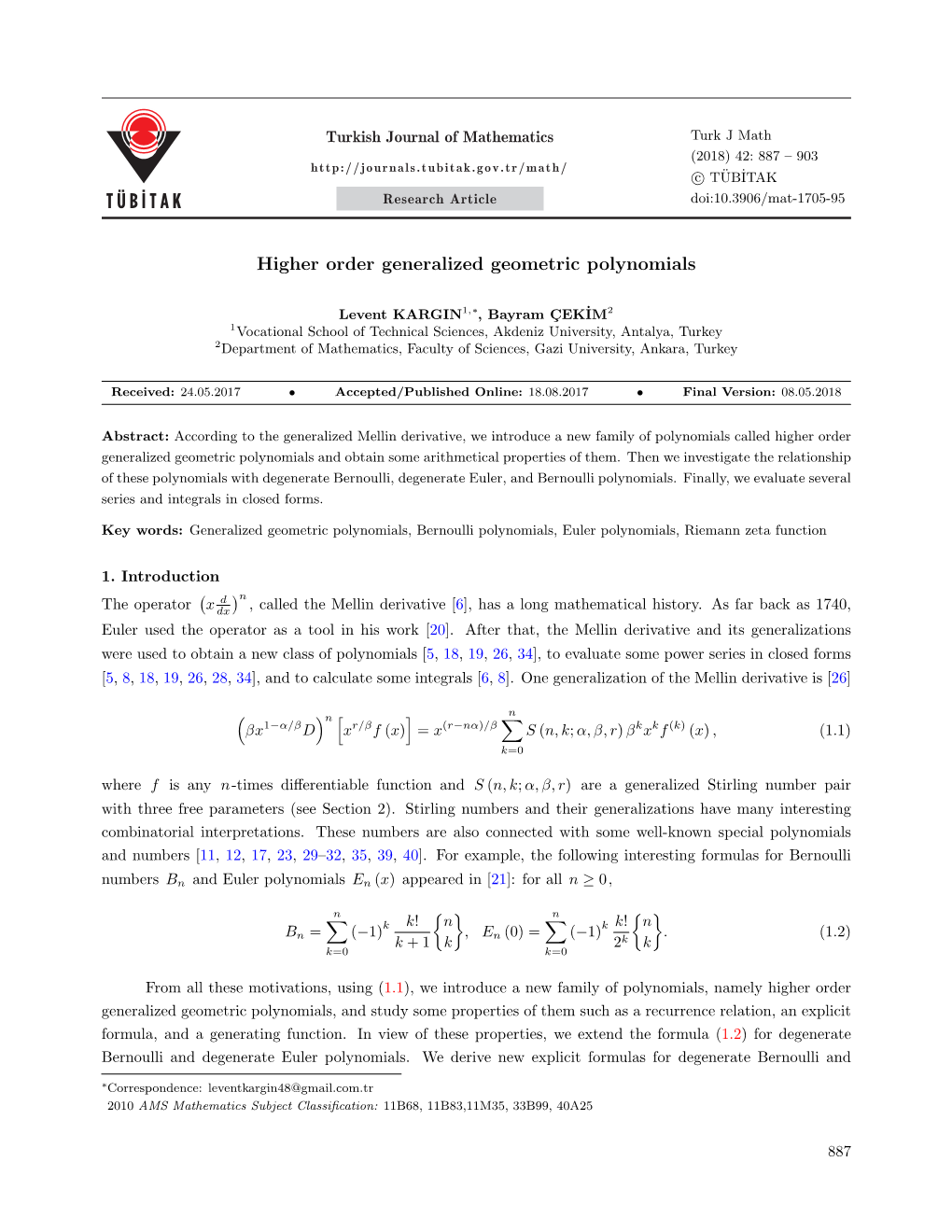 Higher Order Generalized Geometric Polynomials