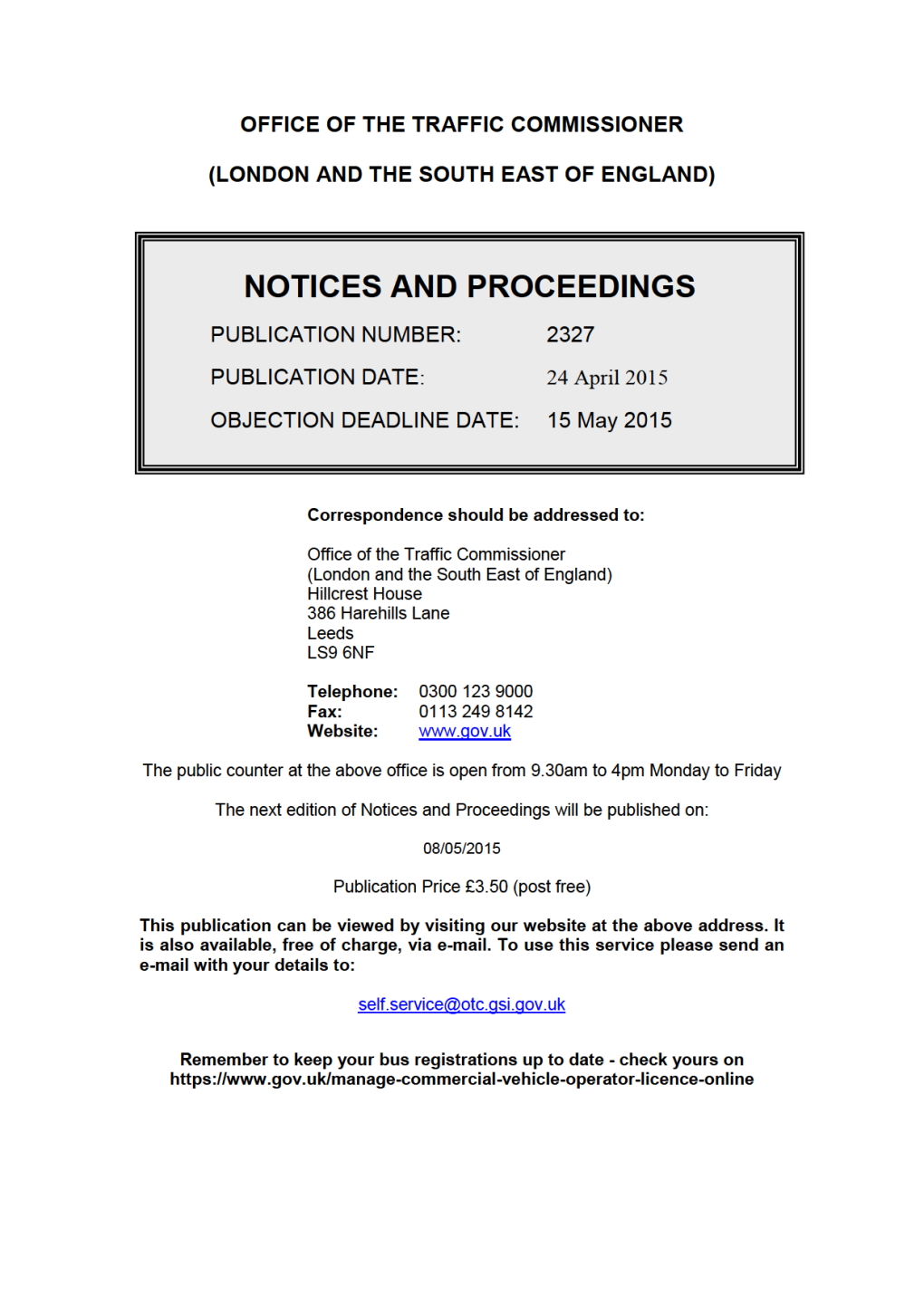 NOTICES and PROCEEDINGS 24 April 2015